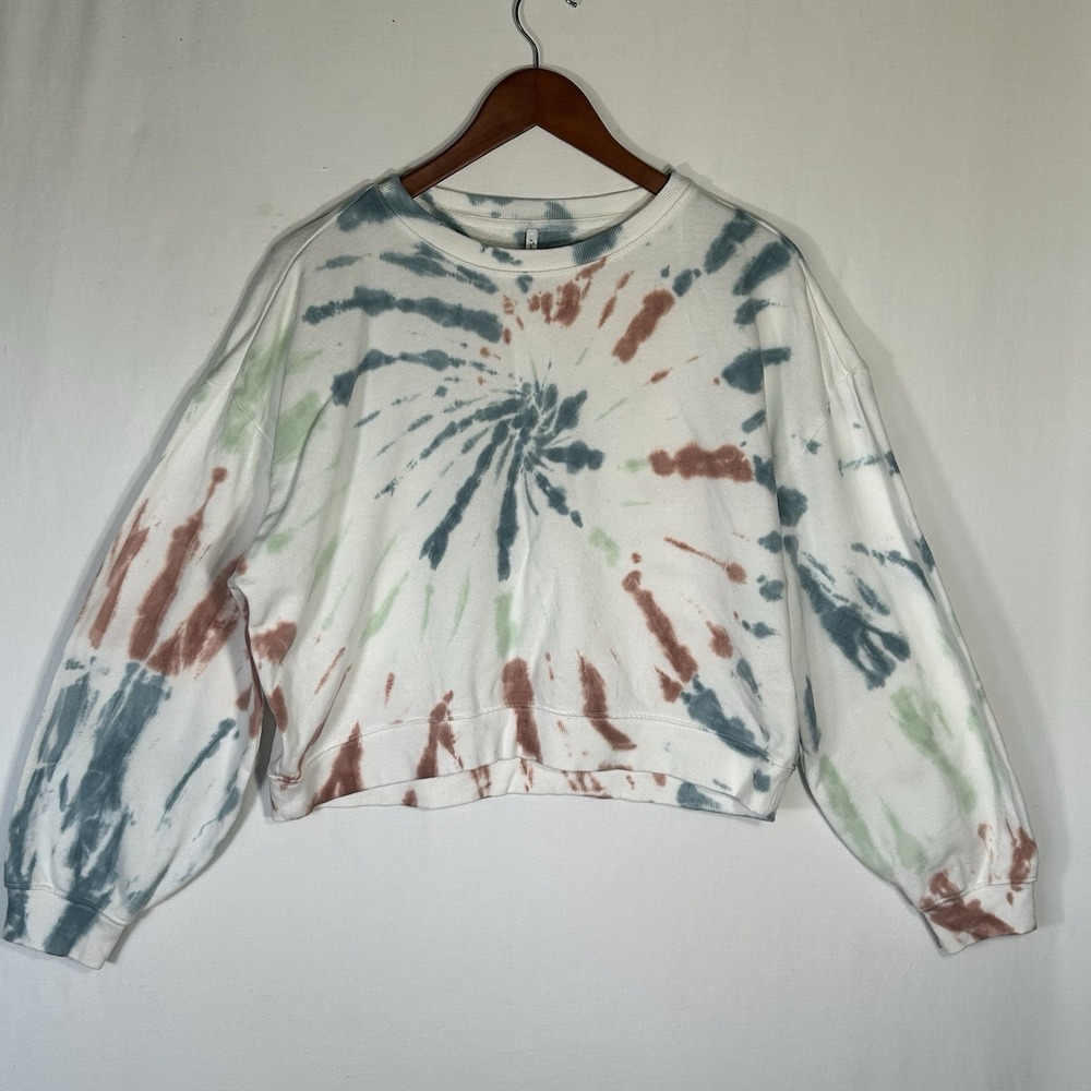 Z Supply Britain tie-Dye Crop Pullover Sweatshirt Size Small Earthy Spiral